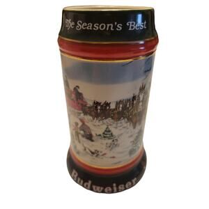 Vintage Beer Mug Budweiser Holiday Stein 1991 “The Season’s Best” – Clydesdales